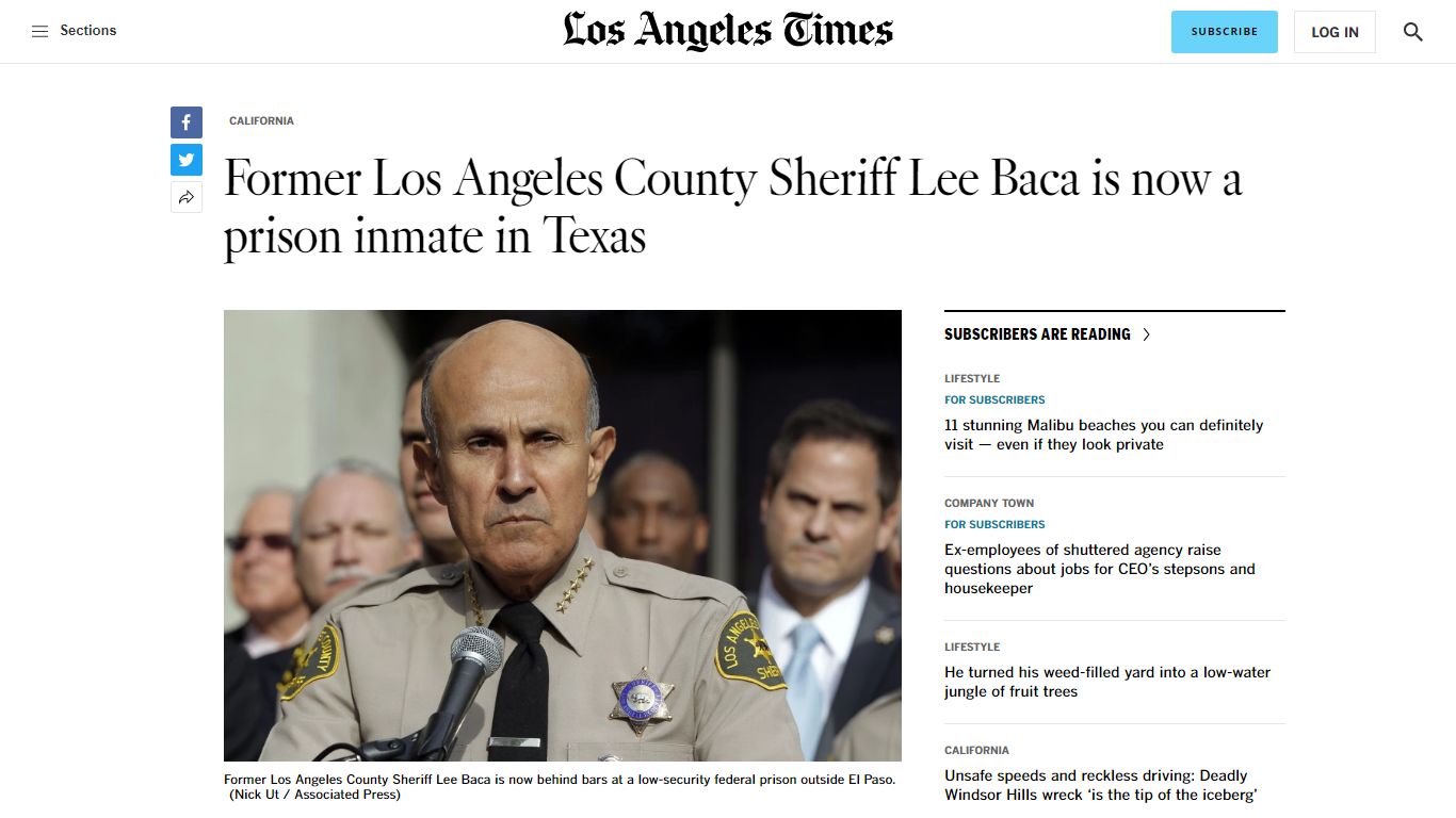 Former Los Angeles County Sheriff Lee Baca is now a prison inmate in ...